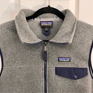 Patagonia Synchilla Men Med  Fleece Full  Zip Vest Gray & Blue Hiking Outdoors